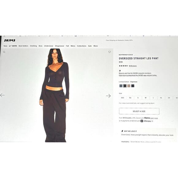 Skims Boyfriend Oversized straight leg pant-pockets-size Small-Color is Espresso - Picture 2 of 9